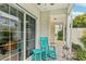 Covered patio with rocking chairs and sliding glass door at 505 Ashley Dr, Dunedin, FL 34698