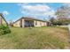 Landscaped backyard with grassy area and screened patio at 417 Brandywine Falls Ct, Apollo Beach, FL 33572
