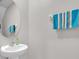 Clean bathroom with pedestal sink and oval mirror at 9512 Lemon Drop Loop, Ruskin, FL 33573