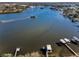 Aerial view of waterfront property with boat docks at 1302 Belcher Dr, Tarpon Springs, FL 34689