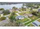 Aerial view of a house near a lake, showcasing its backyard and surroundings at 3400 Lake Padgett Dr, Land O Lakes, FL 34639