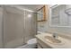 Clean bathroom with shower, toilet and vanity at 3455 Countryside Blvd # 34, Clearwater, FL 33761