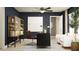 Stylish home office with a dark desk, leather chair, and built-in shelving at 4511 S Manhattan Ave # 19, Tampa, FL 33611