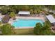 Community pool with lounge chairs and covered seating at 12482 Wild Berry Trl, Odessa, FL 33556