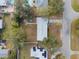 Aerial view of single story home, large backyard, and nearby pool at 1415 Ridge Ave, Clearwater, FL 33755