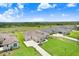 An aerial view shows a suburban home with a large yard and neighboring houses in a quiet community at 5214 Lake Venice Dr, Wimauma, FL 33598