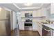 Renovated kitchen, featuring stainless steel appliances and white shaker cabinets at 7930 Datura Lane Ln, New Port Richey, FL 34653