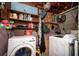 Convenient laundry room with washer, dryer, and storage shelves at 8742 Narcissus Ave, Seminole, FL 33777