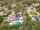 Aerial view of house, pool, and landscaped yard; solar panels on roof at 16403 Zurraquin De Avila, Tampa, FL 33613