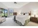Spacious main bedroom with plush carpet, king-size bed, and golf course view at 3624 Muirfield Ct, New Port Richey, FL 34655