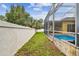 Landscaped side yard with grassy area and privacy wall at 15005 Lake Emerald Blvd, Tampa, FL 33618