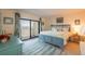 Main bedroom with water view and blue bed frame at 5020 Bayshore Blvd # 403, Tampa, FL 33611
