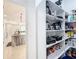 Walk-in pantry with ample shelving for kitchen appliances and supplies at 8459 Harvey Walden Dr, Plant City, FL 33565