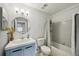 Bathroom with light blue vanity and shower/tub combo at 10263 Gandy N Blvd # 2206, St Petersburg, FL 33702