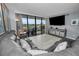 Living room with sectional sofa, large TV, and water view at 19111 Vista Bay Dr # 304, Indian Shores, FL 33785