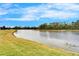 Peaceful pond landscape with grassy areas and trees at 1950 Sterling Glen Ct, Sun City Center, FL 33573