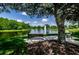 Relaxing lakefront park with benches under a tree at 3838 Muirfield Ct, Palm Harbor, FL 34685