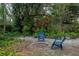 Landscaped backyard with fire pit and two chairs at 1018 E Hanna Ave, Tampa, FL 33604