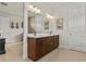 Double vanity bathroom with dark wood cabinets and large mirror at 1575 N River Cir, Tarpon Springs, FL 34689