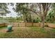 Landscaped backyard with pond view, string lights and wooden fence at 19144 Meadow Pine Dr, Tampa, FL 33647