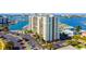 Aerial view of waterfront condo building with parking and boat slips at 255 Dolphin Pt Pt # 603, Clearwater Beach, FL 33767