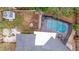 Aerial view of backyard oasis with pool and shed at 7000 Dr Martin Luther King Jr S St, St Petersburg, FL 33705