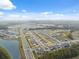 Aerial view showcasing a large residential community near a lake at 14786 Horse Trot Rd, Lithia, FL 33547