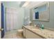 Simple bathroom with shower/tub combo and granite vanity at 3457 Foxhall Dr, Holiday, FL 34691