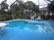 Relaxing pool area with screened enclosure and patio furniture at 3457 Foxhall Dr, Holiday, FL 34691