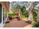 Spacious deck overlooking lush, landscaped yard at 1320 Fairway Dr, Dunedin, FL 34698