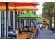 Outdoor cafe with colorful umbrellas and seating at 204 Sky Loch W Dr, Dunedin, FL 34698