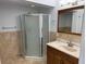 Clean bathroom, featuring a shower and modern vanity at 4619 W Bay Villa Ave, Tampa, FL 33611