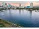 Aerial view of cityscape and calm waters with a boat at 595 5Th Ne Ave, St Petersburg, FL 33701