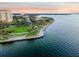 Aerial view of waterfront park with walking paths, lush greenery, and city skyline in background at 595 5Th Ne Ave, St Petersburg, FL 33701