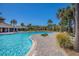 Community pool with lounge chairs and palm trees at 7395 Steer Blade Dr, Zephyrhills, FL 33541