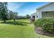 Landscaped backyard with lush green grass and mature trees at 20922 Jaffa Ln, Land O Lakes, FL 34637