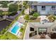 A collage showing the property's exterior, pool, and a stylishly furnished living room at 6210 92Nd N Pl # 3405, Pinellas Park, FL 33782