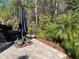 Patio area with table, chairs, umbrella, and potted plants at 11036 Paradise Point Way, New Port Richey, FL 34654