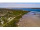 Aerial view showing a waterfront area with homes and lush greenery at 407 Bay View St, Safety Harbor, FL 34695