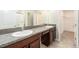 Double vanity bathroom with granite countertop and walk-in closet at 7610 Blue Iris Ln, Tampa, FL 33619