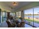 Bright Florida room features beautiful pond views, comfortable seating, and plenty of natural light at 1723 Wolf Laurel Dr, Sun City Center, FL 33573