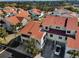 Stunning aerial view of condo complex with red tile roofs, lush landscaping, and golf course views at 2353 Hanover Dr, Dunedin, FL 34698
