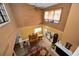 View from above of a living room featuring a leather couch, fireplace, and ample natural light at 2353 Hanover Dr, Dunedin, FL 34698