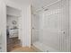 Modern bathroom with double sinks and a walk-in shower at 2912 N 16Th St # 1/2, Tampa, FL 33605