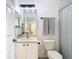 Simple bathroom with shower/tub combo and white vanity at 11616 Crest Creek Dr, Riverview, FL 33569