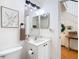 Clean bathroom with white vanity and shower at 11616 Crest Creek Dr, Riverview, FL 33569