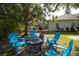 Fire pit and blue chairs overlooking the lake at 10745 Bardes Ct, Seminole, FL 33777