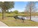 Serene pond-side bench with scenic views at 11220 Moultrie Pl, Tampa, FL 33625