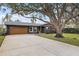 Newly paved driveway leading to a charming ranch home with a large oak tree at 13472 Bellewood Ave, Seminole, FL 33776