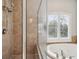 Spa-like bathroom with soaking tub, shower, and window at 2648 Tanglewood Trl, Palm Harbor, FL 34685